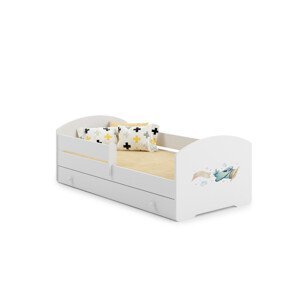 Dětská postel s matrací, zábranou a šuplíkem PEPE PLANE WITH A BANNER 160x80