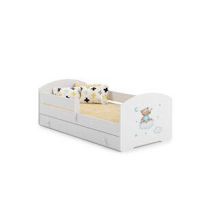 Dětská postel s matrací, zábranou a šuplíkem PEPE TEDDY BEAR AND CLOUD 160x80