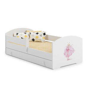 Dětská postel s matrací, zábranou a šuplíkem PEPE BALLERINA 160x80
