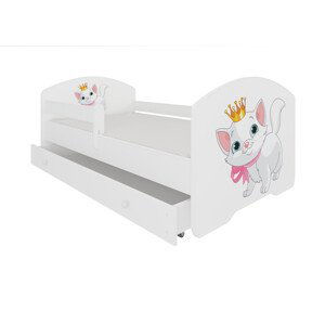 Dětská postel s matrací, zábranou a šuplíkem PEPE CAT 160X80
