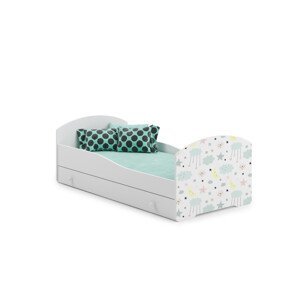 Dětská postel s matrací a šuplíkem PEPE GALAXY 140x70
