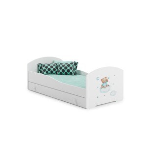 Dětská postel s matrací a šuplíkem PEPE TEDDY BEAR AND CLOUD 160x80