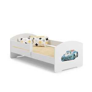 Dětská postel s matrací a zábranou PEPE POLICE CAR 140x70