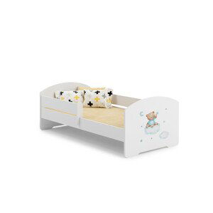 Dětská postel s matrací a zábranou PEPE TEDDY BEAR AND CLOUD 140x70