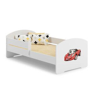 Dětská postel s matrací a zábranou PEPE RED CAR 140x70