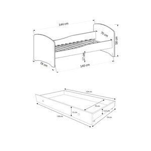 Dětská postel s matrací a šuplíkem GONZALO CAR ZIGZAG 140x70