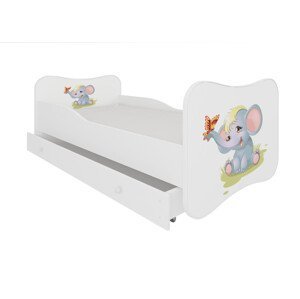 Dětská postel s matrací a šuplíkem GONZALO ELEPHANT 140x70