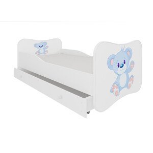 Dětská postel s matrací a šuplíkem GONZALO BLUE BEAR 140x70