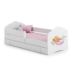 Dětská postel s matrací, zábranou a šuplíkem CASIMO MERMAID WITH A STAR 140x70