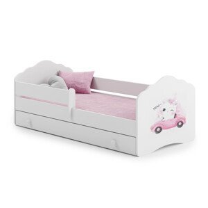 Dětská postel s matrací, zábranou a šuplíkem CASIMO CAT IN A CAR 140x70