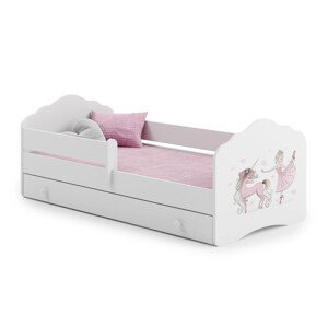 Dětská postel s matrací, zábranou a šuplíkem CASIMO BALLERINA WITH UNICORN 140x70