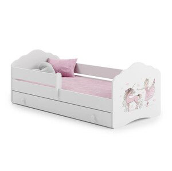 Dětská postel s matrací, zábranou a šuplíkem CASIMO BALLERINA WITH UNICORN 160x80