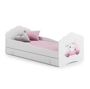 Dětská postel s matrací a šuplíkem CASIMO CAT IN A CAR 140x70