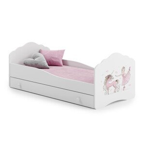 Dětská postel s matrací a šuplíkem CASIMO BALLERINA WITH UNICORN 140x70