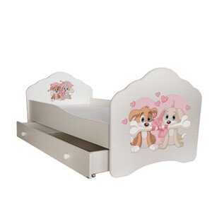 Dětská postel s matrací a šuplíkem CASIMO TWO DOGS 140x70