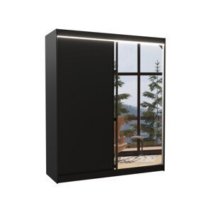 Šatní skříň s posuvnými dveřmi, zrcadlem a led osvětlením LED VIKI Ano 2 6 černá bílá