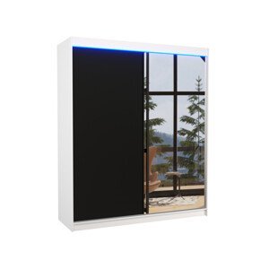 Šatní skříň s posuvnými dveřmi, zrcadlem a led osvětlením LED VIKI Ano 2 bílá černá 6