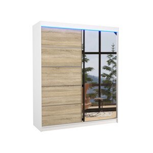 Šatní skříň s posuvnými dveřmi, zrcadlem a led osvětlením LED CARO bílá Sonoma Ano 2 6
