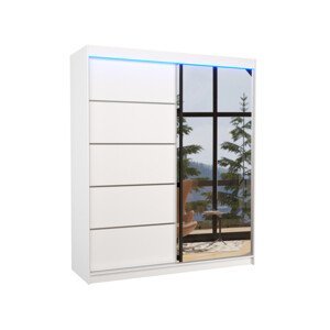 Šatní skříň s posuvnými dveřmi, zrcadlem a led osvětlením LED CARO Bílá Ano 2 6