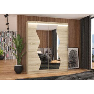 Šatní skříň s posuvnými dveřmi, zrcadlem a led osvětlením LED MEDISON Sonoma Ano 2 6