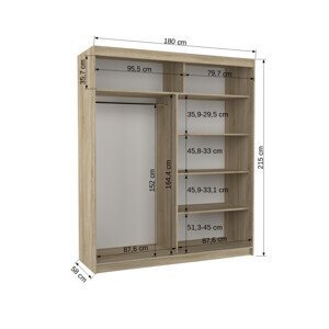 Šatní skříň s posuvnými dveřmi, zrcadlem a led osvětlením LED MEDISON černá Ano 2 6
