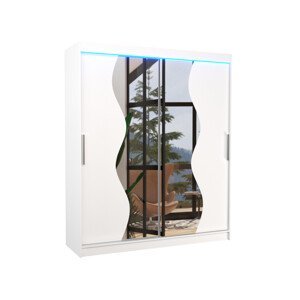 Šatní skříň s posuvnými dveřmi, zrcadlem a led osvětlením LED MEDISON Bílá Ano 2 6