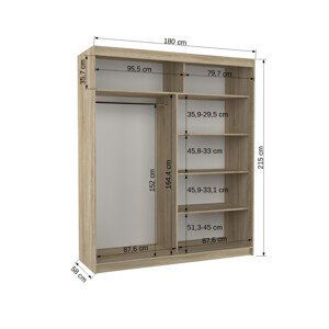 Šatní skříň s posuvnými dveřmi, zrcadlem a led osvětlením LED MEDISON Bílá 2 Ne 6