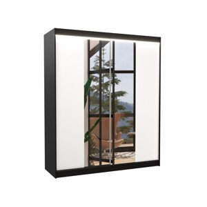 Šatní skříň s posuvnými dveřmi, zrcadlem a led osvětlením LED BALANCE Ano 2 6 černá bílá
