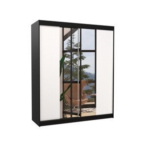 Šatní skříň s posuvnými dveřmi, zrcadlem a led osvětlením LED BALANCE 2 Ne 6 černá bílá