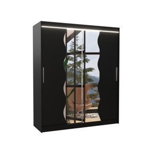 Šatní skříň s posuvnými dveřmi, zrcadlem a led osvětlením LED KANSAS černá Ano 2 6