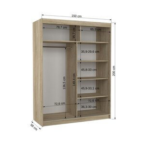 Šatní skříň s posuvnými dveřmi, zrcadlem a led osvětlením LED BOLTON Bílá Ano 2 6