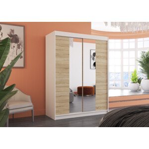 Šatní skříň s posuvnými dveřmi, zrcadlem a led osvětlením LED FEVER bílá Sonoma 2 Ne 6