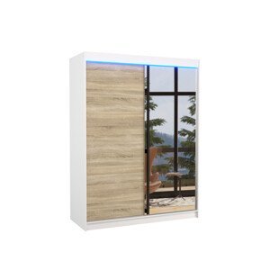 Šatní skříň s posuvnými dveřmi, zrcadlem a led osvětlením LED JORDI bílá Sonoma Ano 2 6