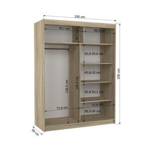 Šatní skříň s posuvnými dveřmi, zrcadlem a led osvětlením LED BALTIC Ano 2 6 lanýžová