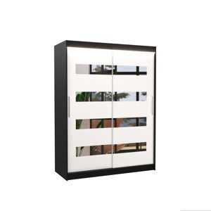 Šatní skříň s posuvnými dveřmi, zrcadlem a led osvětlením LED BALTIC Ano 2 6 černá bílá