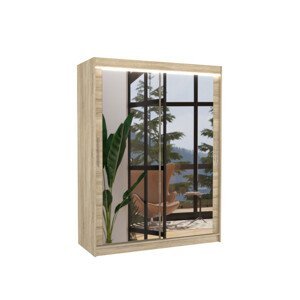 Šatní skříň s posuvnými dveřmi, zrcadlem a led osvětlením LED PERMO Sonoma Ano 2 6