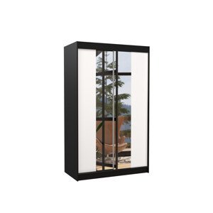 Šatní skříň s posuvnými dveřmi, zrcadlem a led osvětlením LED MARVIN 2 Ne 6 černá bílá