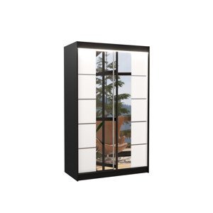 Šatní skříň s posuvnými dveřmi, zrcadlem a led osvětlením LED GENUA Ano 2 6 černá bílá