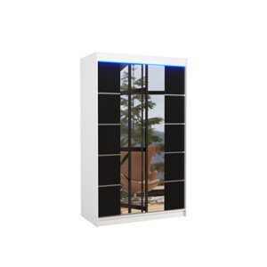 Šatní skříň s posuvnými dveřmi, zrcadlem a led osvětlením LED GENUA Ano 2 bílá černá 6