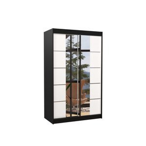 Šatní skříň s posuvnými dveřmi, zrcadlem a led osvětlením LED GENUA 2 Ne 6 černá bílá