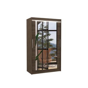 Šatní skříň s posuvnými dveřmi, zrcadlem a led osvětlením LED TIBAGO Ano 2 čoko 6