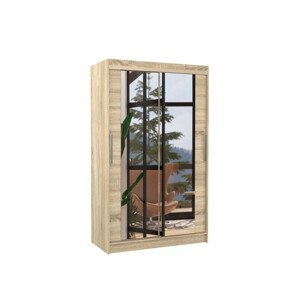 Šatní skříň s posuvnými dveřmi, zrcadlem a led osvětlením LED TIBAGO Sonoma 2 Ne 6