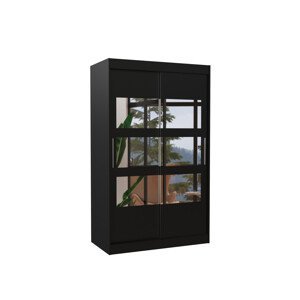 Šatní skříň s posuvnými dveřmi, zrcadlem a led osvětlením LED KOLORADO černá 2 Ne 6