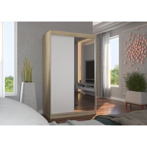 Šatní skříň s posuvnými dveřmi, zrcadlem a led osvětlením LED REWENA 2 Ne Sonoma bílá 6