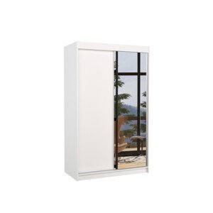 Šatní skříň s posuvnými dveřmi, zrcadlem a led osvětlením LED REWENA Bílá 2 Ne 6