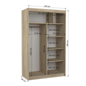 Šatní skříň s posuvnými dveřmi, zrcadlem a led osvětlením LED LUGANO Sonoma Ano 2 6