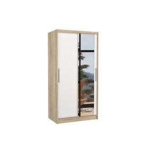 Šatní skříň s posuvnými dveřmi a zrcadlem BAROS 2 5 Ne Sonoma bílá
