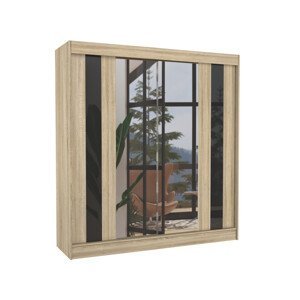 Šatní skříň s posuvnými dveřmi a zrcadlem KEITA Sonoma černá Lacobel 2 Ne 8