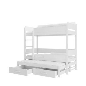 Patrová postel pro tři děti s matrací QUEEN 200 x 90 cm bílá bílá