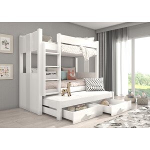 Patrová postel pro tři děti ARTEMA 200 x 90 cm bílá bílá